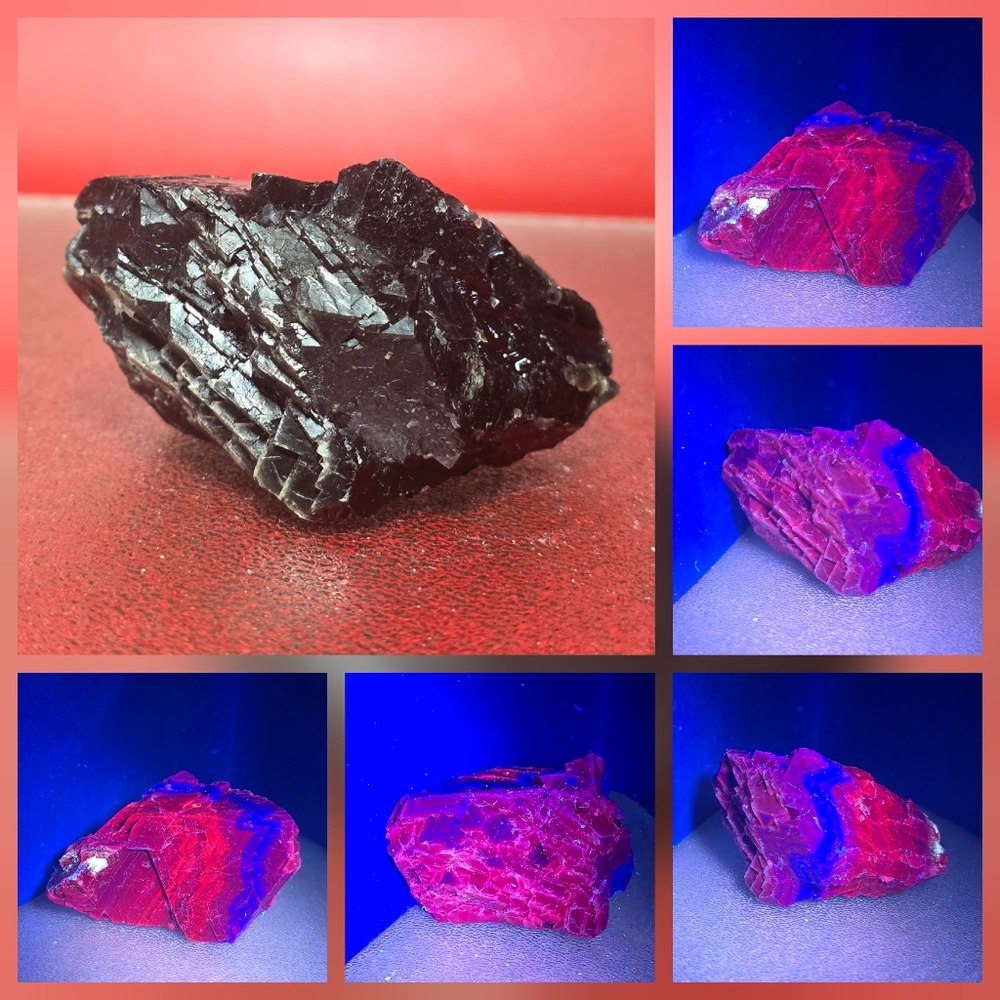 300G Amazing Uv Natural Pakistan Black Rose Fluorite Raw Specimen Reiki Healing